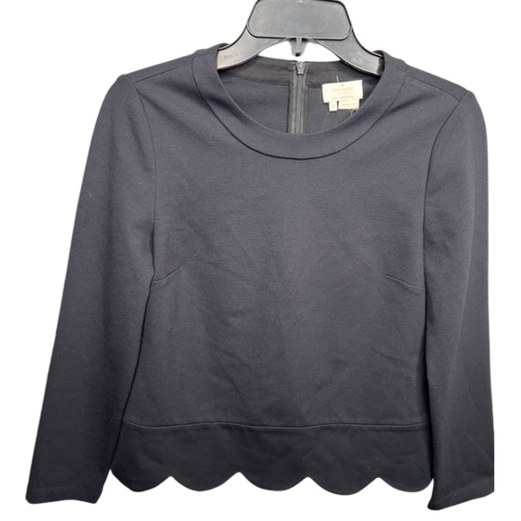Kate Spade New York Black Long-Sleeved Top‎ w/Scalloped Hem Size 2 - Picture 1 of 7